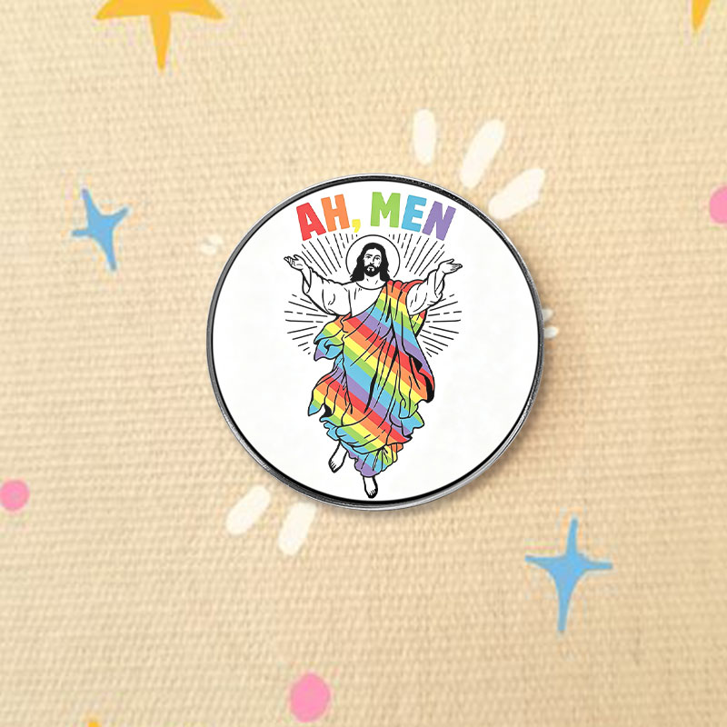 Men'S Accessories Quotes - Ah, Men Enamel Badge Rainbow Jesus