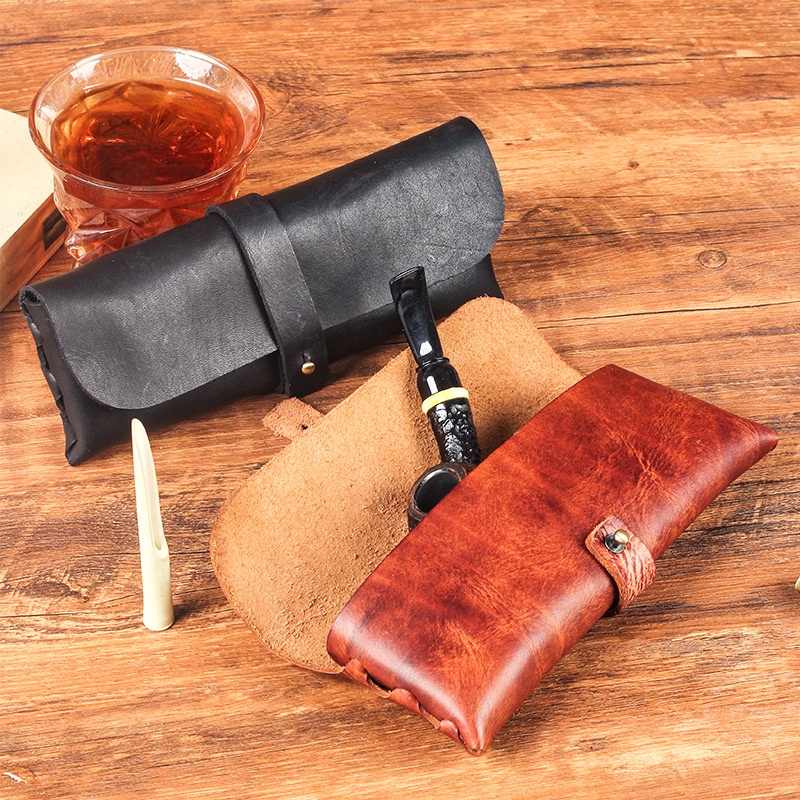 Travel Organizer Men - Vintage Cow Leather Pipe Bag Handheld