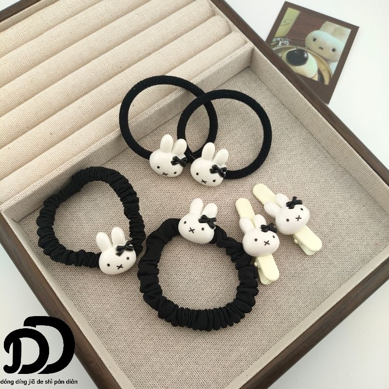 Cute Miffy Bunny Bow Hair Tie, - Tie Clip Set ulasan dan harga