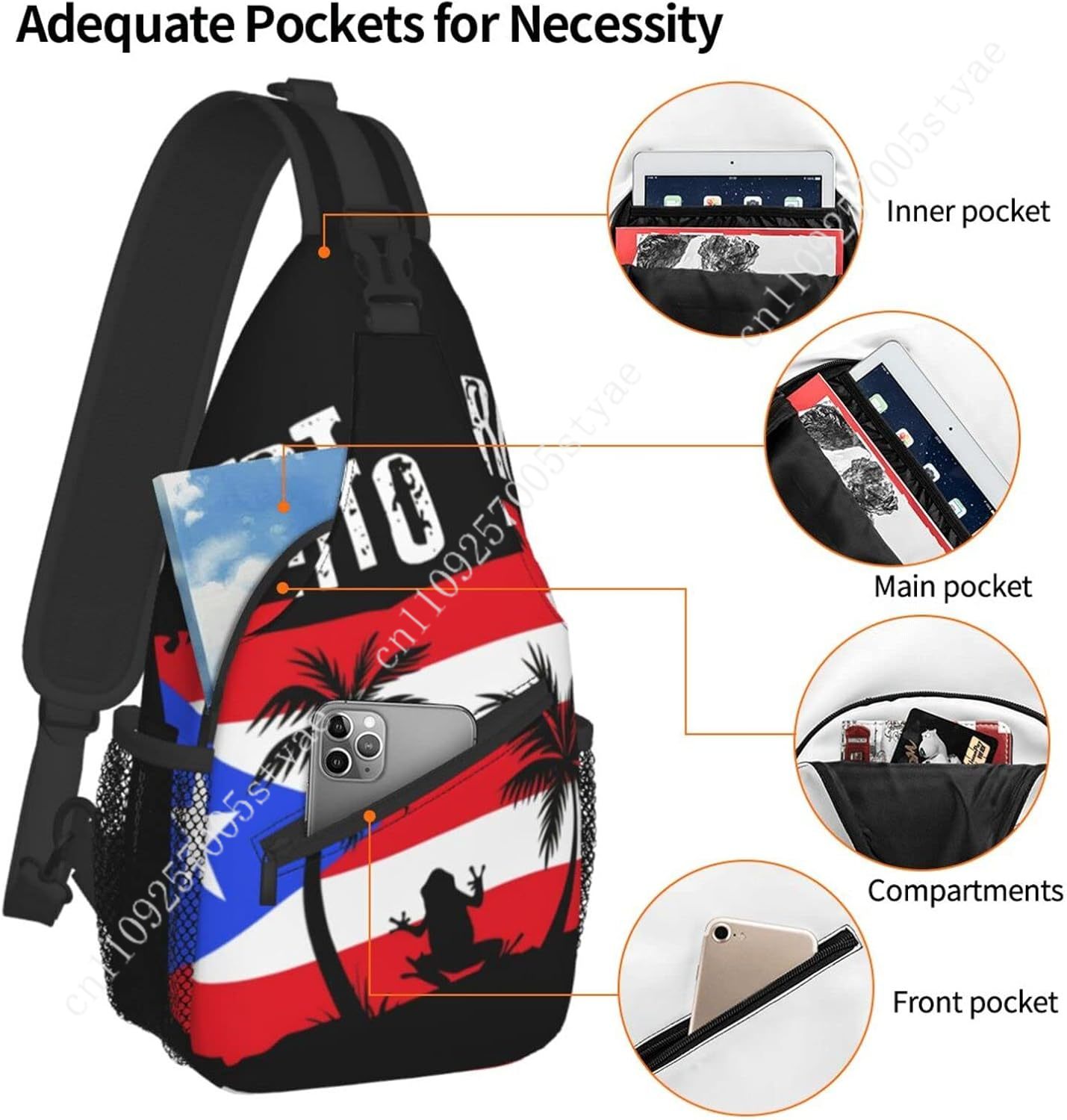 Puerto Rican Flag Sling Backpa - Men'S Accessories Travel Bag ulasan dan harga