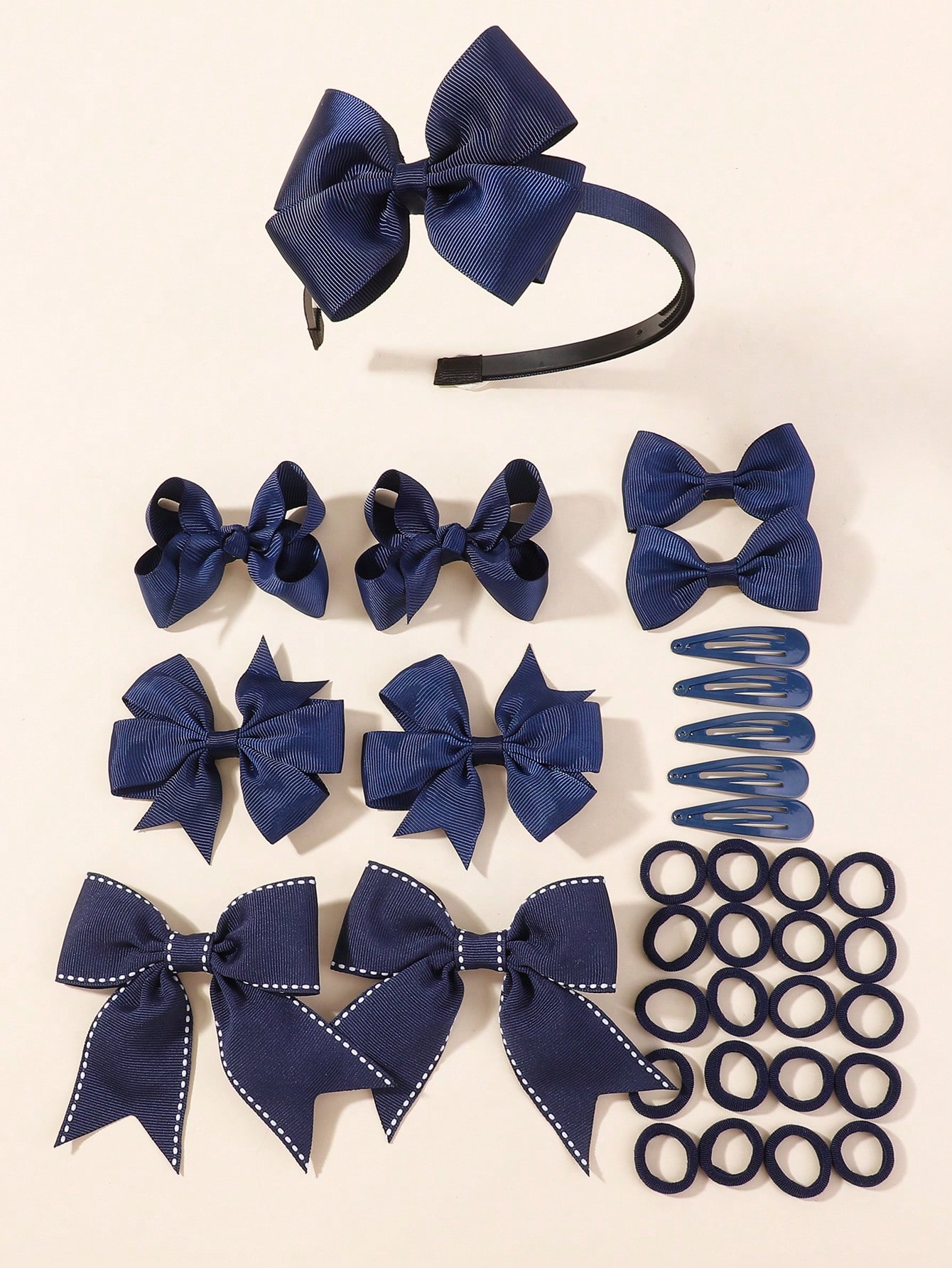 34Pcs Navy Blue Bow Hair Acces - Tie Clip Set ulasan dan harga