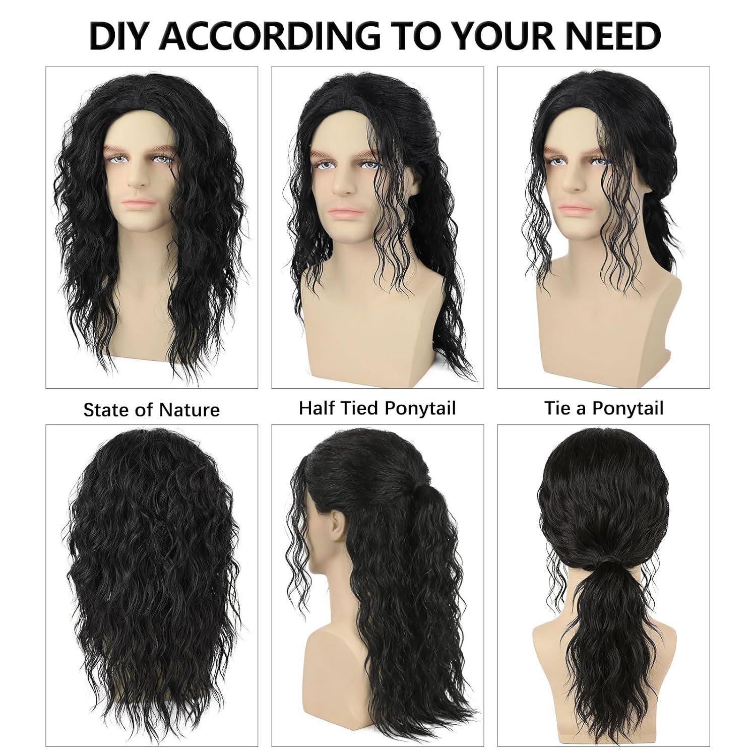 Mens Black Curly Wig for Costu - Men'S Accessories In The 80S ulasan dan harga