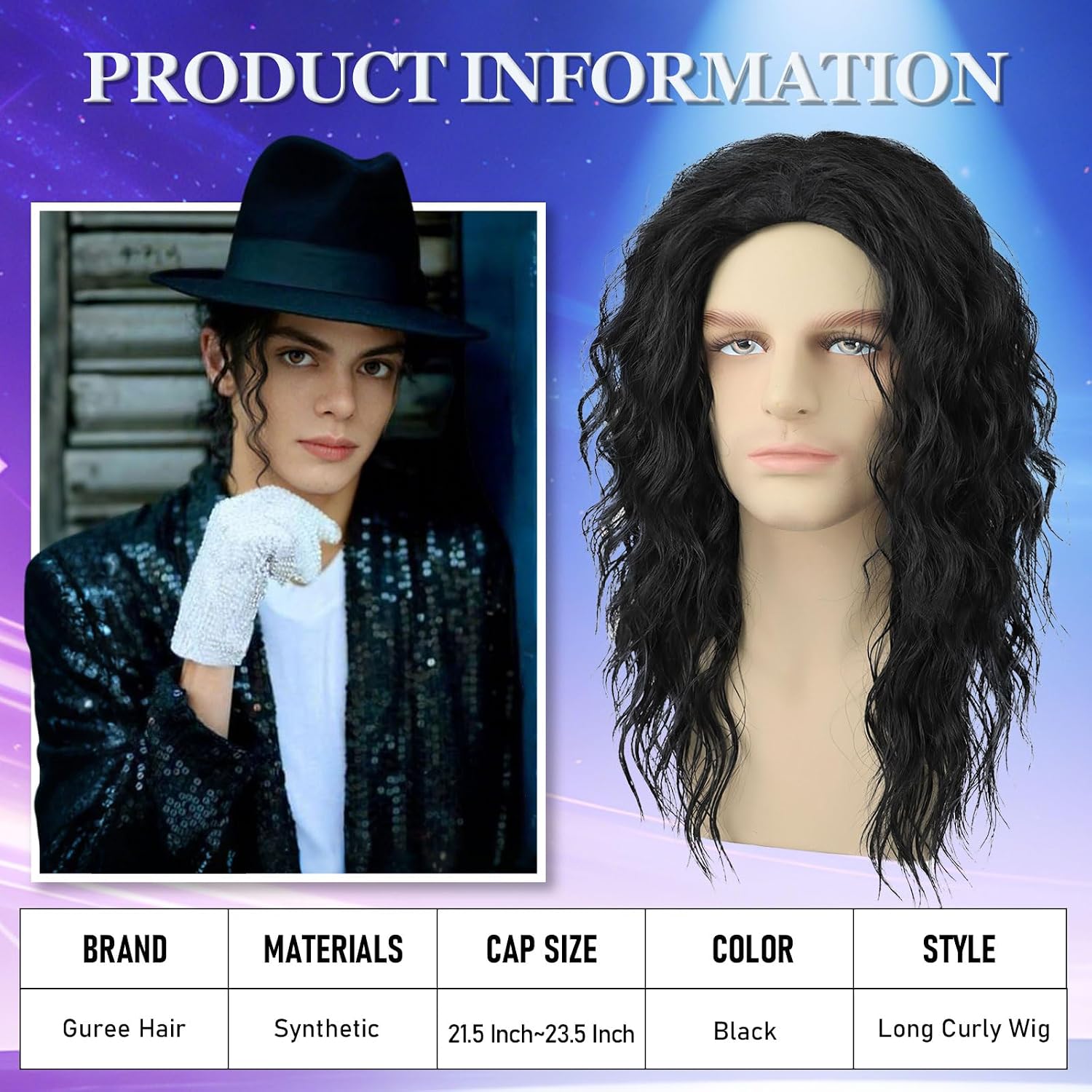 Mens Black Curly Wig for Costu - Men'S Accessories In The 80S ulasan dan harga