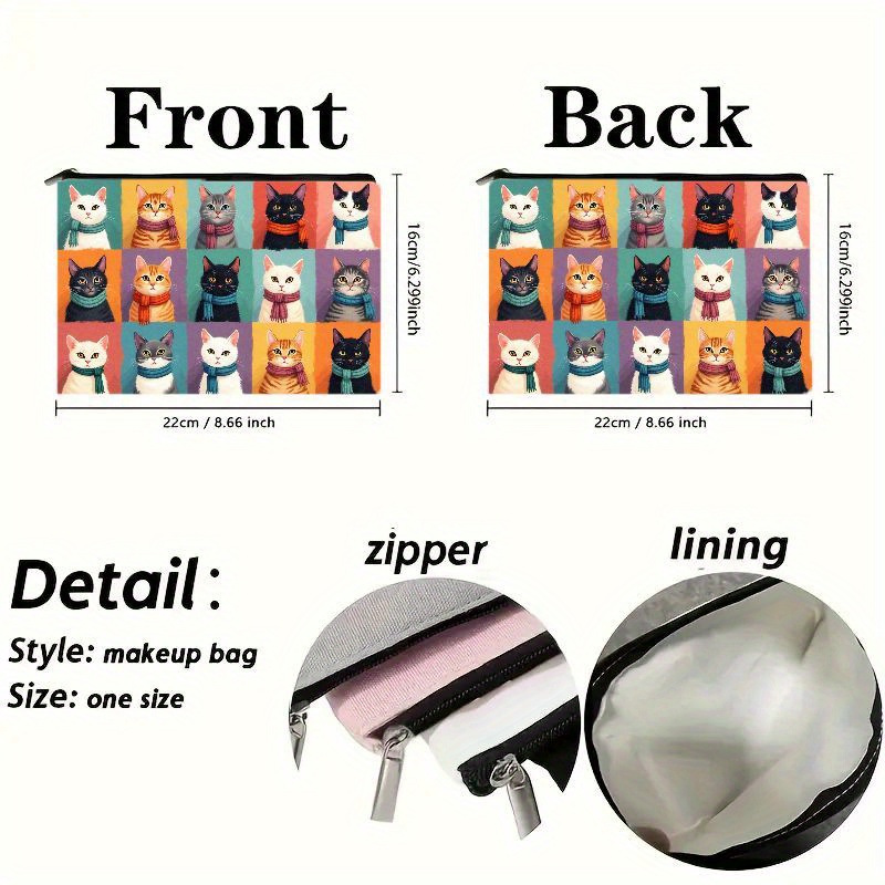 Cute Cat Print Makeup Bag, Zip - Travel Organizer Men ulasan dan harga