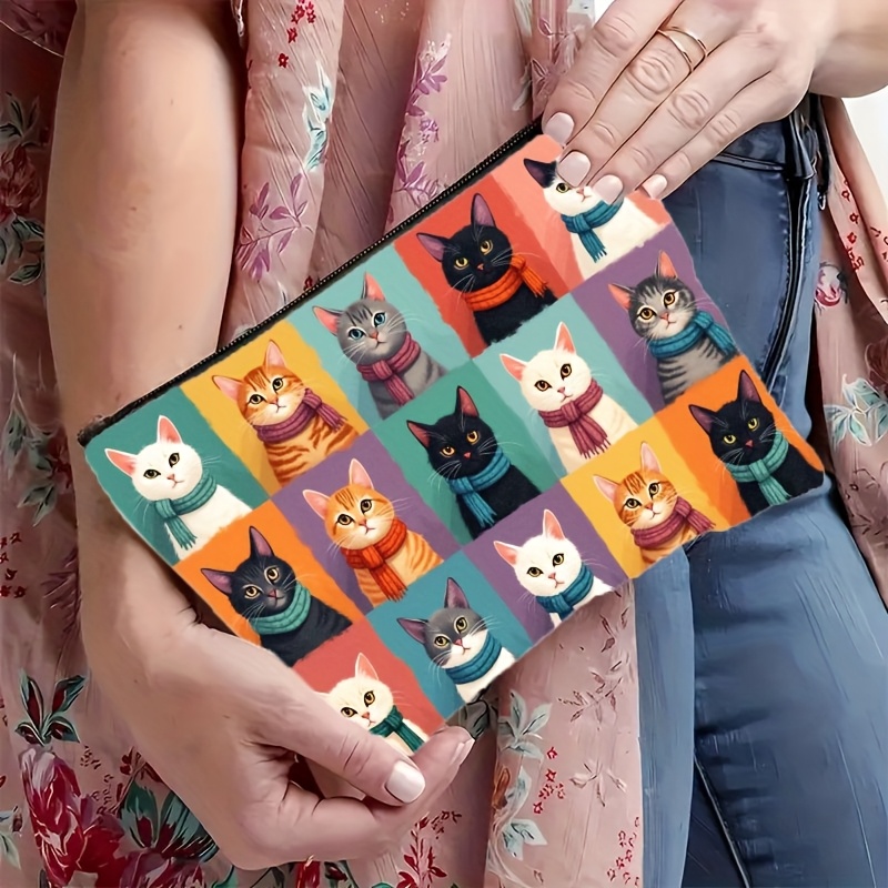 Cute Cat Print Makeup Bag, Zip - Travel Organizer Men ulasan dan harga