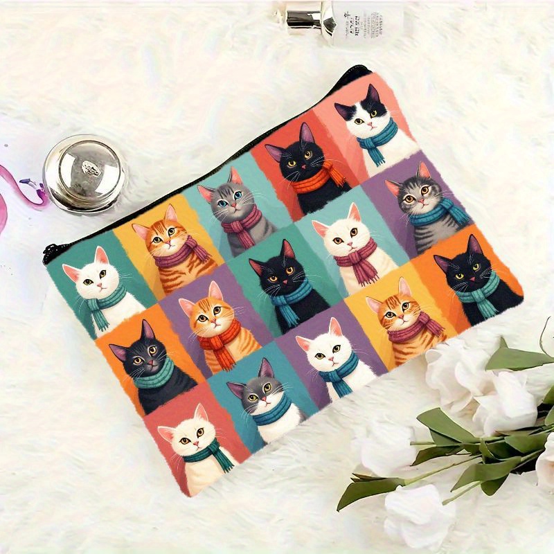 Cute Cat Print Makeup Bag, Zip - Travel Organizer Men ulasan dan harga